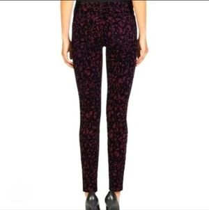 J Brand Mulberry Brocade Maroon Black Velvet Overlay Skinny Pants Designer 27